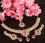 Touchstone Indian Bollywood enchanting floral diamond studded look Rhinestone embellished bridal designer jewelry necklace set for women in silver or white tone. - Image 4